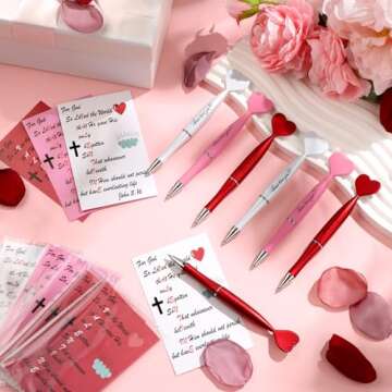 Sayglossy 24 Set Christian Valentines Gift, Heart Shaped Ballpoint Pen Bulk with Greeting Card Jesus Love Ballpoint Pen Bible Verse Card for Valentine Party Favor Gift Exchange