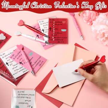 Sayglossy 24 Set Christian Valentines Gift, Heart Shaped Ballpoint Pen Bulk with Greeting Card Jesus Love Ballpoint Pen Bible Verse Card for Valentine Party Favor Gift Exchange