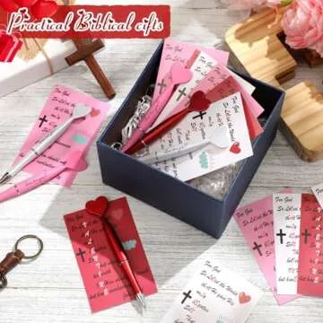 Sayglossy 24 Set Christian Valentines Gift, Heart Shaped Ballpoint Pen Bulk with Greeting Card Jesus Love Ballpoint Pen Bible Verse Card for Valentine Party Favor Gift Exchange