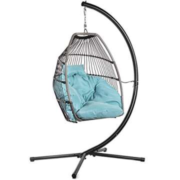 Barton Premium Egg Chair Egg Style Hanging Chair Blue w/Deep Cushion Soft Relaxing Luxury Outdoor In...