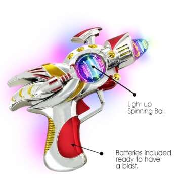 ArtCreativity Super Spinning Space Toy Gun (2 Pack), Red & Blue Light Up Toy Guns with Flashing Lights & Sound Effects, Space Blaster, Cosplay Ray Guns, Prop Toy Gun for Toddlers, Batteries Included