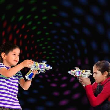 ArtCreativity Super Spinning Space Toy Gun (2 Pack), Red & Blue Light Up Toy Guns with Flashing Lights & Sound Effects, Space Blaster, Cosplay Ray Guns, Prop Toy Gun for Toddlers, Batteries Included