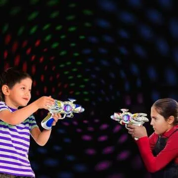 ArtCreativity Super Spinning Space Toy Gun (2 Pack), Red & Blue Light Up Toy Guns with Flashing Lights & Sound Effects, Space Blaster, Cosplay Ray Guns, Prop Toy Gun for Toddlers, Batteries Included