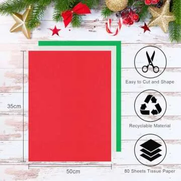 AORZIT Red Green White Tissue Paper Assortment 80 Sheets Christmas Wrapping Tissue Paper Bulk 14x20 Inch Tissue Paper for Gift Bag Wrapping DIY Crafts Filler Christmas Birthday Party Decor