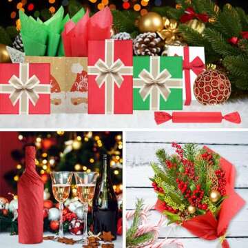 AORZIT Red Green White Tissue Paper Assortment 80 Sheets Christmas Wrapping Tissue Paper Bulk 14x20 Inch Tissue Paper for Gift Bag Wrapping DIY Crafts Filler Christmas Birthday Party Decor