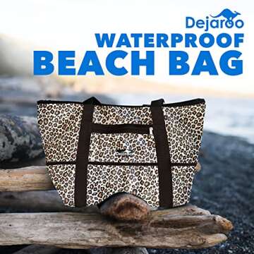 Dejaroo - Beach Bags for Women, Overnight Large Travel Tote Bag With Zipper, for Snacks, Towels, and More, Water-Resistant, for Women, 16 x 8.5 x 0.25 inches, Leopard