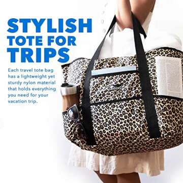 Dejaroo - Beach Bags for Women, Overnight Large Travel Tote Bag With Zipper, for Snacks, Towels, and More, Water-Resistant, for Women, 16 x 8.5 x 0.25 inches, Leopard