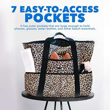 Dejaroo - Beach Bags for Women, Overnight Large Travel Tote Bag With Zipper, for Snacks, Towels, and More, Water-Resistant, for Women, 16 x 8.5 x 0.25 inches, Leopard