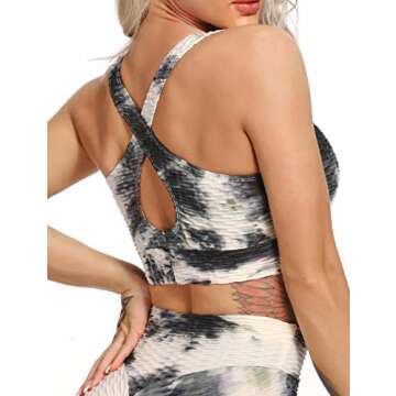 SEASUM Women Sports Bras Textured Middle Impact Support Yoga Crop Tops Gym Workout Shirts M