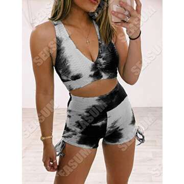 SEASUM Women Sports Bras Textured Middle Impact Support Yoga Crop Tops Gym Workout Shirts M