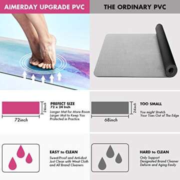 Aimerday Premium Print Yoga Mat for Women Non Slip Exercise Mat with Carrying Strap & Mat Bag, 1/4" Extra Thick High Density Eco Friendly Large Yoga Mats for Fitness, Pilates & Home Floor Workout