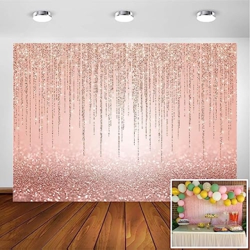 Avezano Rose Gold Glitter Backdrop for Girl Birthday Party Sweet 16 Photoshoot Rose Gold Shiny Glitt...