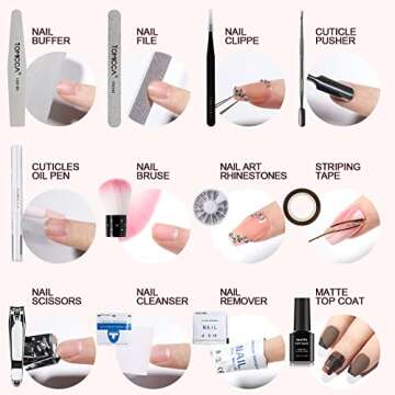 TOMICCA Pink Red Black Gel Nail Polish Kit with 48W UV/LED Light 6 Colors Gel Polish Set with Base Top Coat, DIY Manicure Tools Essentials Nail Art Decorations Rhinestones Set