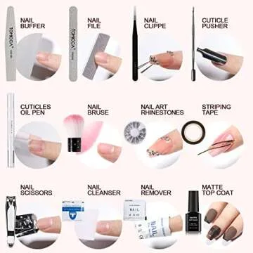 TOMICCA Pink Red Black Gel Nail Polish Kit with 48W UV/LED Light 6 Colors Gel Polish Set with Base Top Coat, DIY Manicure Tools Essentials Nail Art Decorations Rhinestones Set