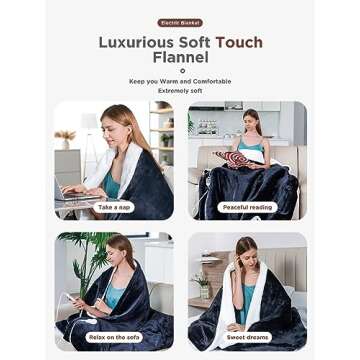 Electric Blanket Heated Throw,Double-Sided Flannel＆Sherpa Electric Throw with1-9 hrs Timer Auto-Off & 8 Heating Levels,ETL Certification,Machine Washable,Heated Protection Ultra Soft Warm