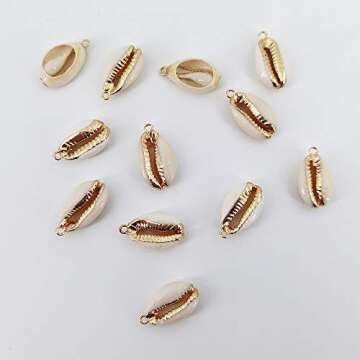 INSPIRELLE 12PCS Golden Natural Shell Pendants Sea Shell Connectors Beach Seashells Cowrie Shell Cha...