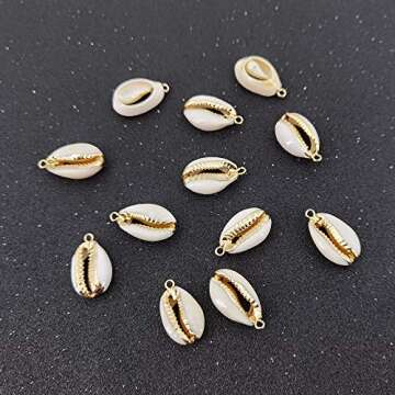 INSPIRELLE 12PCS Golden Natural Shell Pendants Sea Shell Connectors Beach Seashells Cowrie Shell Charms for Jewelry Making