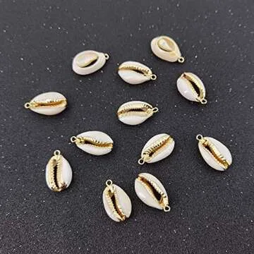 INSPIRELLE 12PCS Golden Natural Shell Pendants Sea Shell Connectors Beach Seashells Cowrie Shell Charms for Jewelry Making