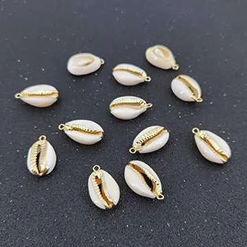 INSPIRELLE 12PCS Golden Natural Shell Pendants Sea Shell Connectors Beach Seashells Cowrie Shell Charms for Jewelry Making