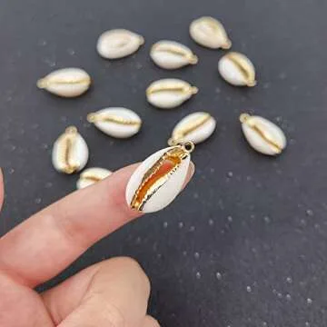 INSPIRELLE 12PCS Golden Natural Shell Pendants Sea Shell Connectors Beach Seashells Cowrie Shell Charms for Jewelry Making