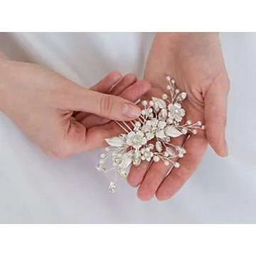 SWEETV Silver Bridal Hair Comb - Handmade Elegance for Weddings