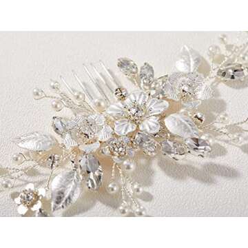SWEETV Silver Bridal Hair Comb - Handmade Elegance for Weddings