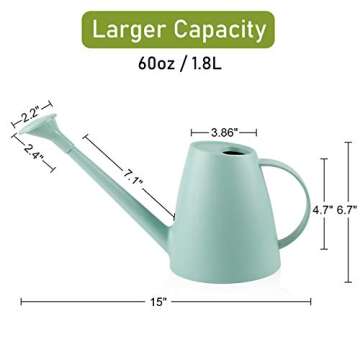 Psukhai Watering Can for Indoor Plants Garden Flower, Modern Small Water Cans Long Spout for Outdoor Watering Plants 1/2 Gallon 60OZ(Green)