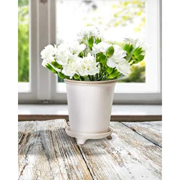 Elegant White Vintage Flower Pot - 7" Ceramic Planter