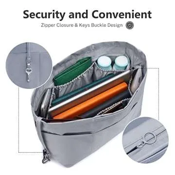 Gonex Nylon Tote Organizer Purse Insert Pocketbook Organizer Insert Handbag Divider with Handles Zipper Closure Fit Speedy Neverful Graceful