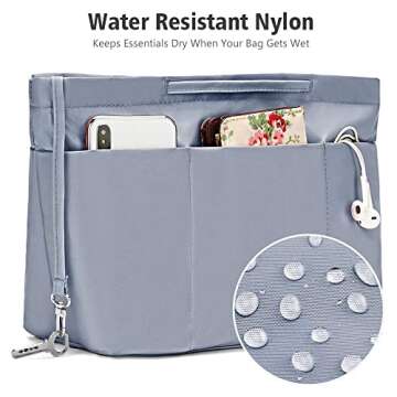 Gonex Nylon Tote Organizer Purse Insert Pocketbook Organizer Insert Handbag Divider with Handles Zipper Closure Fit Speedy Neverful Graceful