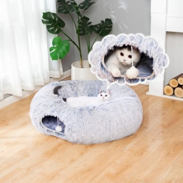Fluffy Plush Cat Dog Tunnel Bed - 3 FT Playground