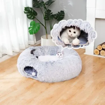 Fluffy Plush Cat Dog Tunnel Bed - 3 FT Playground