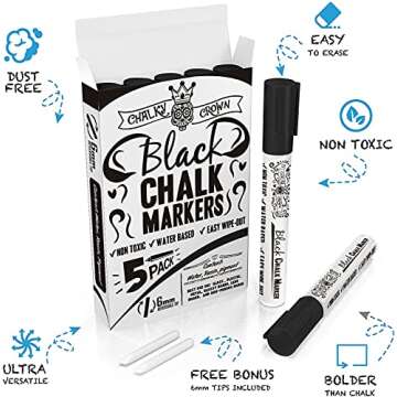 CHALKY CROWN Liquid Chalk Marker Pen - Dry Erase Marker - Chalk Markers for Chalkboard Signs, Window...