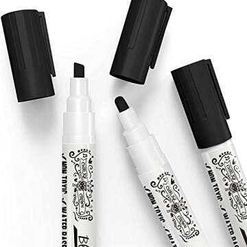 CHALKY CROWN Liquid Chalk Marker Pen - Dry Erase Marker - Chalk Markers for Chalkboard Signs, Windows, Blackboard, Glass - 6mm Reversible Tip (Black, 5 Pack)
