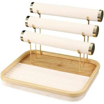 Flannel Bracelet Chain Watch T-Bar Jewelry Organizer Rack - Blue & Beige 40.5cm