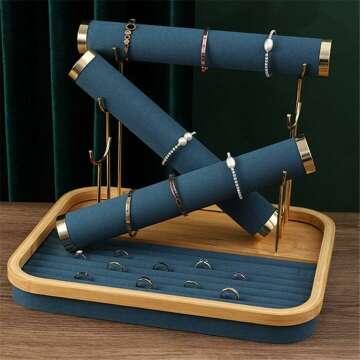 Jewelry Organizer T-Bar Rack in Blue & Beige