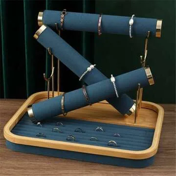 Jewelry Organizer T-Bar Rack in Blue & Beige
