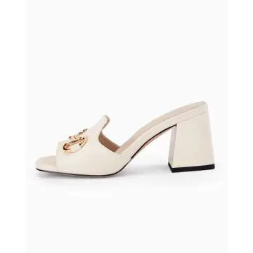 gihubafuil Women's Sandals Peep Toe Slides Chunky Heel Mules Single Band Comfort Slip-on Shoes with Metal Chain for Spring Summer