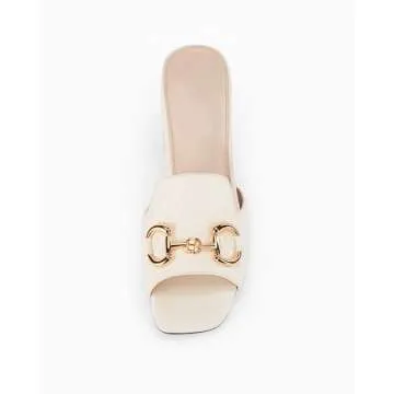 gihubafuil Women's Sandals Peep Toe Slides Chunky Heel Mules Single Band Comfort Slip-on Shoes with Metal Chain for Spring Summer