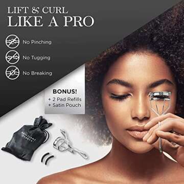 Brilliant Beauty Eyelash Curler with Satin Bag and Refill Pads - Award Winning - No Pinching, Just D...
