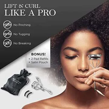 Brilliant Beauty Eyelash Curler with Satin Bag and Refill Pads - Award Winning - No Pinching, Just D...