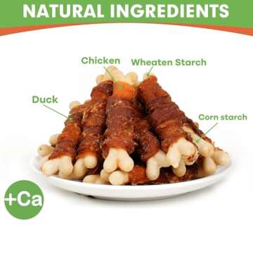 MON2SUN Double Flavor Dog Treats, 4 Inch Chicken and Duck Wrapped Calcium Bones, Rawhide Free Chews ...