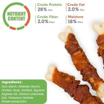 MON2SUN Double Flavor Dog Treats, 4 Inch Chicken and Duck Wrapped Calcium Bones, Rawhide Free Chews for Small Dogs, Teeth Cleaning Bones, 10.58oz (15 Count-Pack of 1)