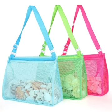 Tagitary Beach Toy Large Mesh Beach Bag Kids Shell Collecting Bag Beach Sand Toy Seashell Bag for Ho...
