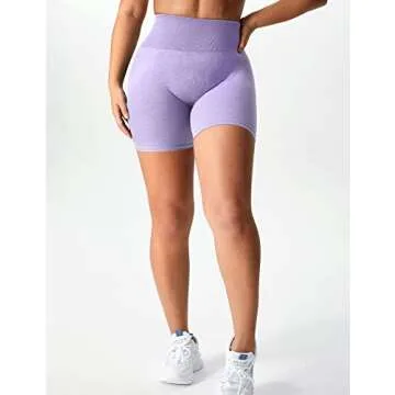 YEOREO Women Scrunch Workout Shorts Butt Lifting High Waist Gym Yoga Seamless Biker Shorts Lilac M