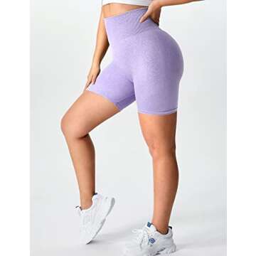 YEOREO Women Scrunch Workout Shorts Butt Lifting High Waist Gym Yoga Seamless Biker Shorts Lilac M