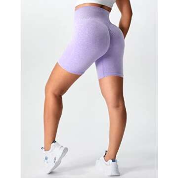 YEOREO Women Scrunch Workout Shorts Butt Lifting High Waist Gym Yoga Seamless Biker Shorts Lilac M