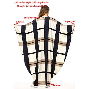 Flygo Women's Batwing Plaid Long Sleeves Maxi Dress Oversized Sleep Loungewear (One Size)