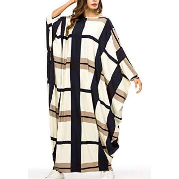 Flygo Women's Batwing Plaid Maxi Dress for Plus Sizes