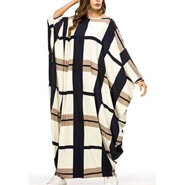 Flygo Women's Batwing Plaid Maxi Dress for Plus Sizes